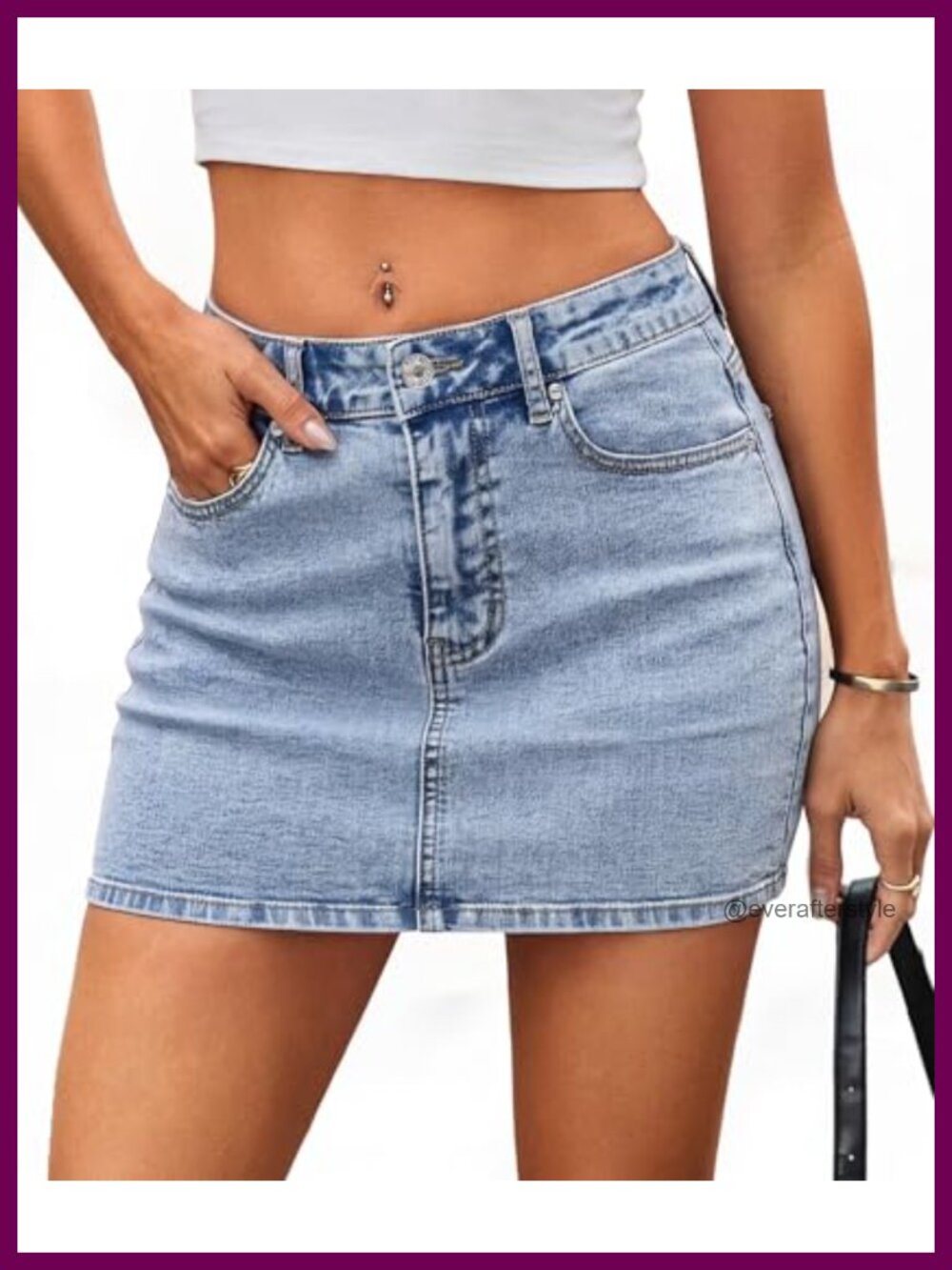 Mini Denim Skirt Low Rise Cotton Blend Stretch Jean Skirt with Pockets